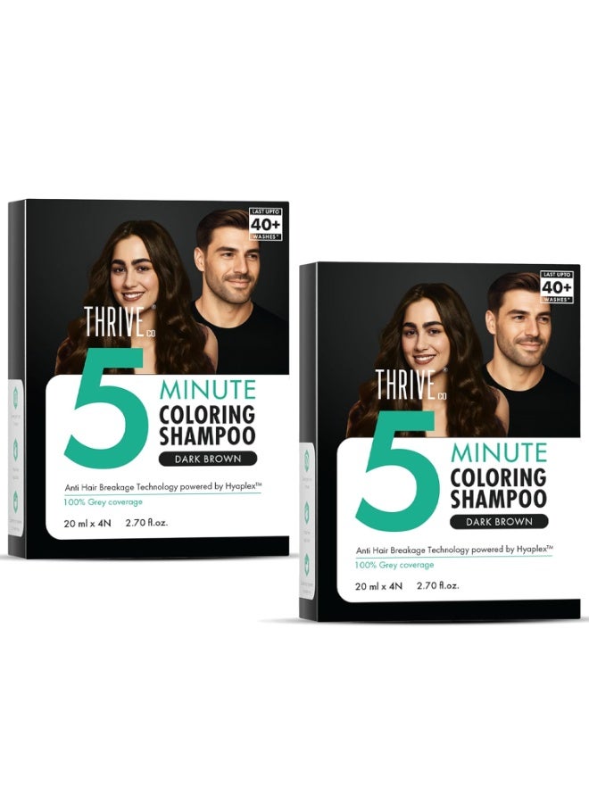 ThriveCo Hair Coloring Shampoo, Dark Brown | 5-Minute Instant Hair Dye Color Shampoo | 100% Coverage for Grey Hair | Ammonia-Free, Long Lasting | Glossy Finish with Hyaplex™ | for Men & Women | Pack of 8 x 20ml (80ml) - Image 1
